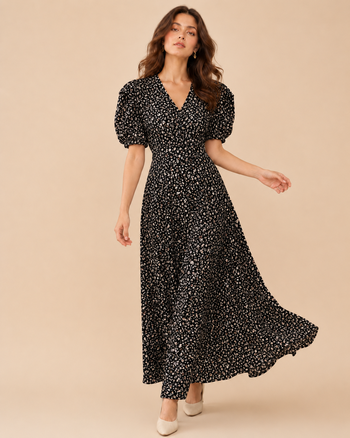 French Elegant Temperament Floral Chiffon Dress