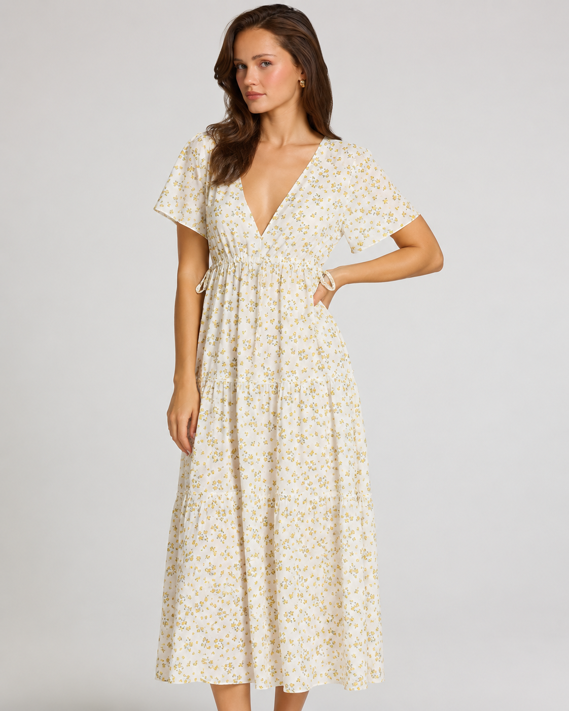 Long Dress Women Summer Boho Sexy Flowers Dress With V-neck