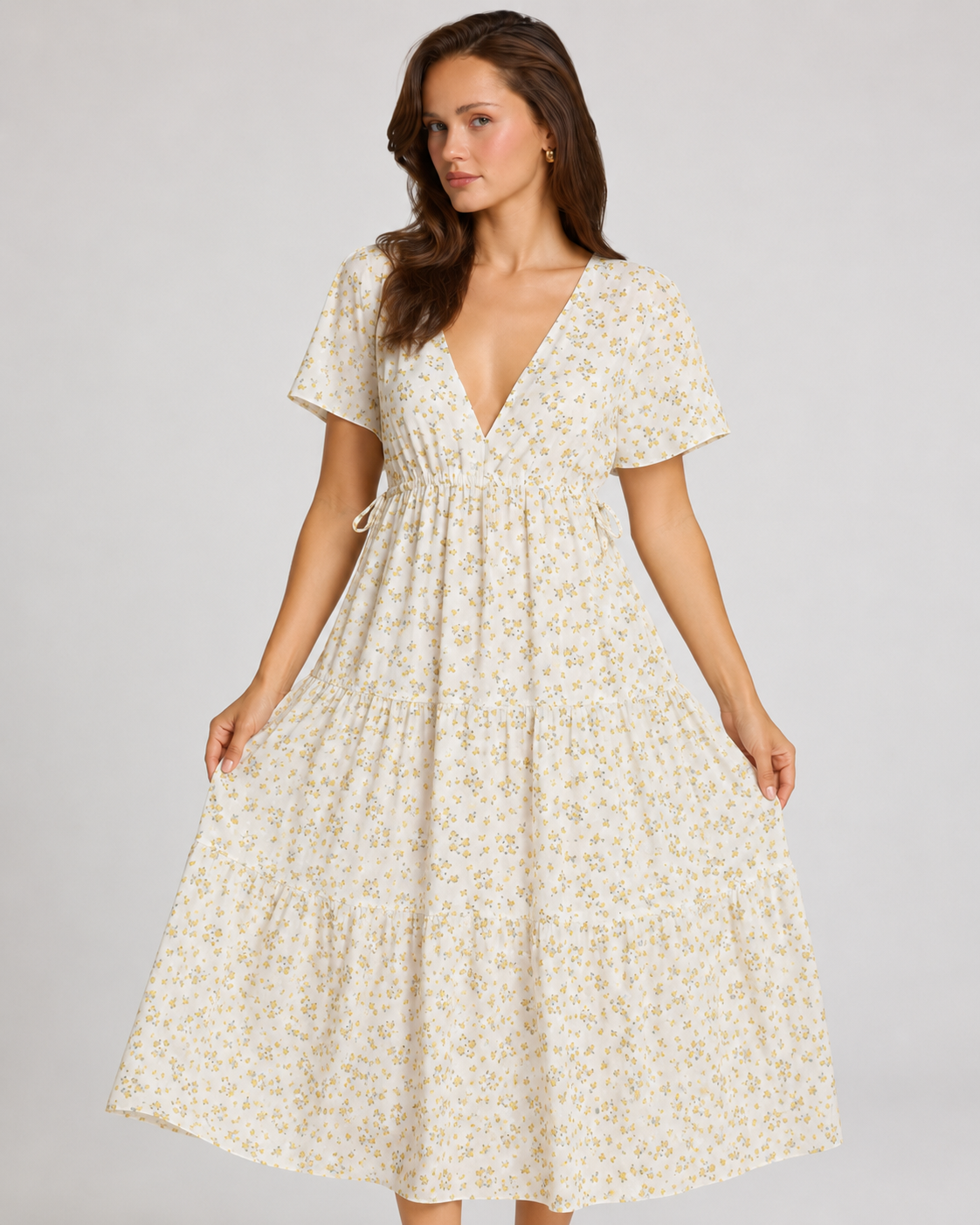 Long Dress Women Summer Boho Sexy Flowers Dress With V-neck