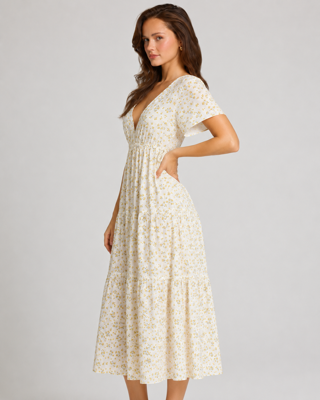 Long Dress Women Summer Boho Sexy Flowers Dress With V-neck