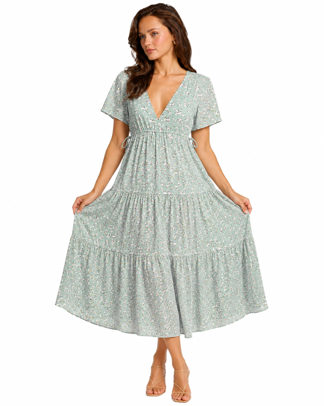 Long Dress Women Summer Boho Sexy Flowers Dress With V-neck