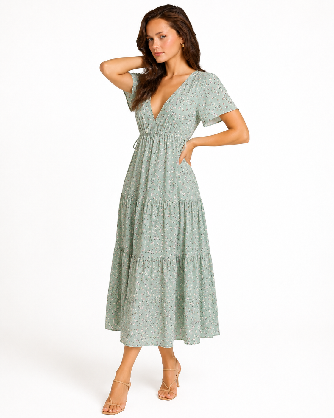 Long Dress Women Summer Boho Sexy Flowers Dress With V-neck