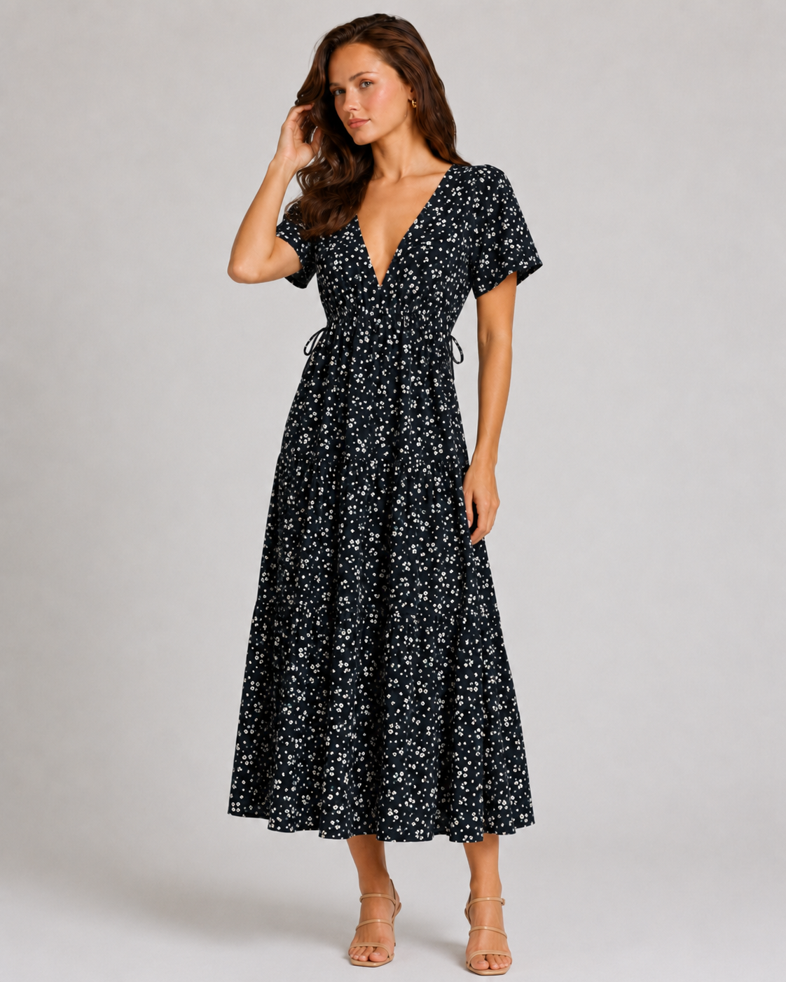 Long Dress Women Summer Boho Sexy Flowers Dress With V-neck