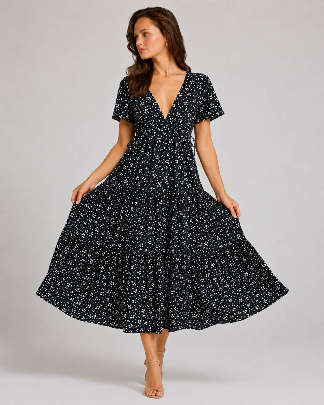Long Dress Women Summer Boho Sexy Flowers Dress With V-neck