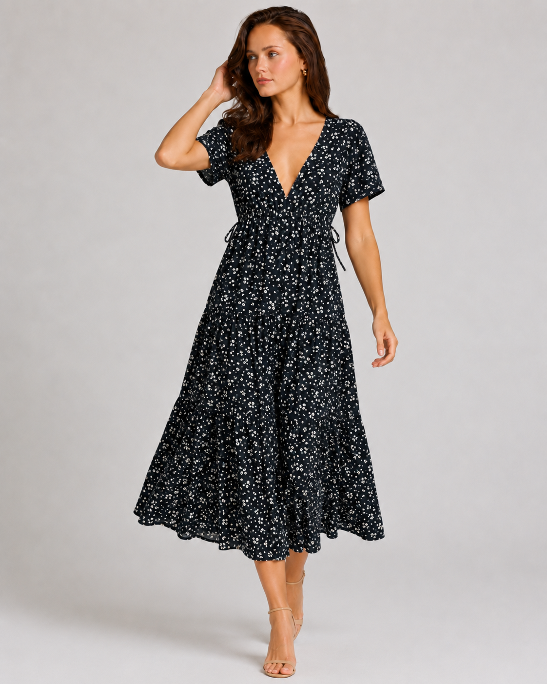 Long Dress Women Summer Boho Sexy Flowers Dress With V-neck