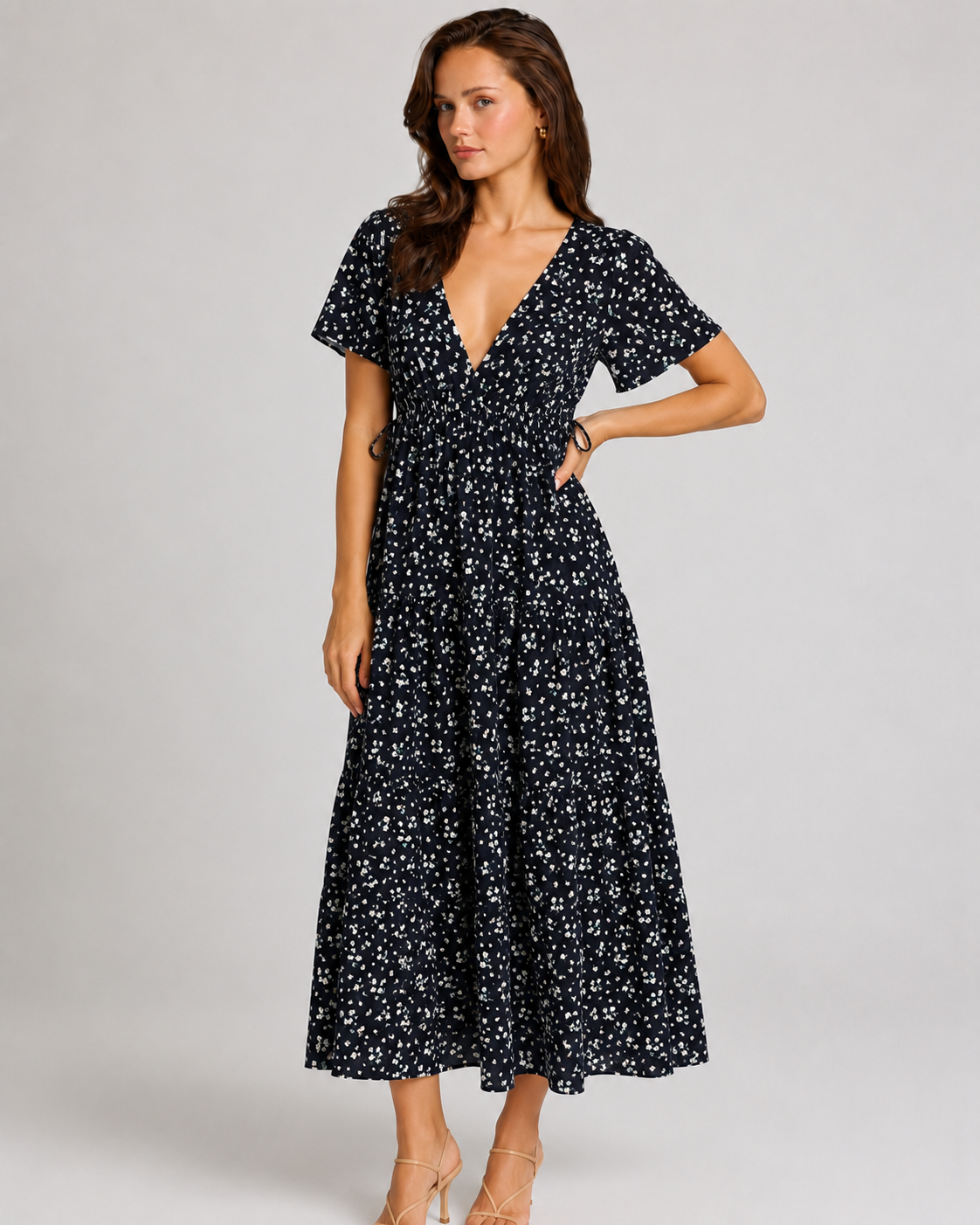 Long Dress Women Summer Boho Sexy Flowers Dress With V-neck