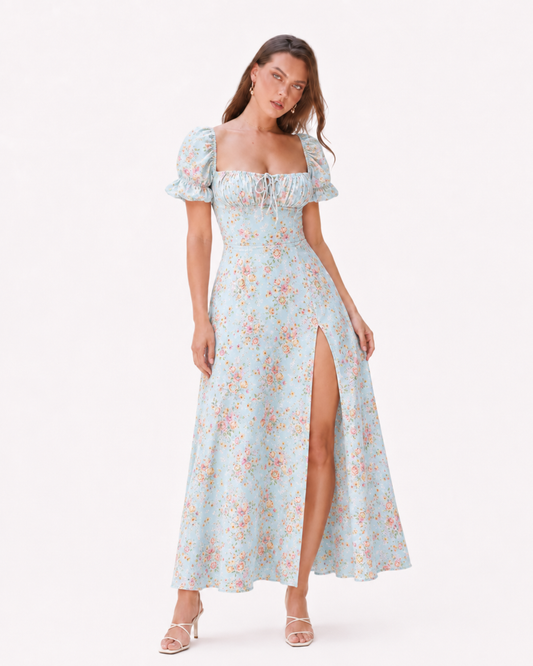 Fashion Puff Sleeve Floral Dress Summer