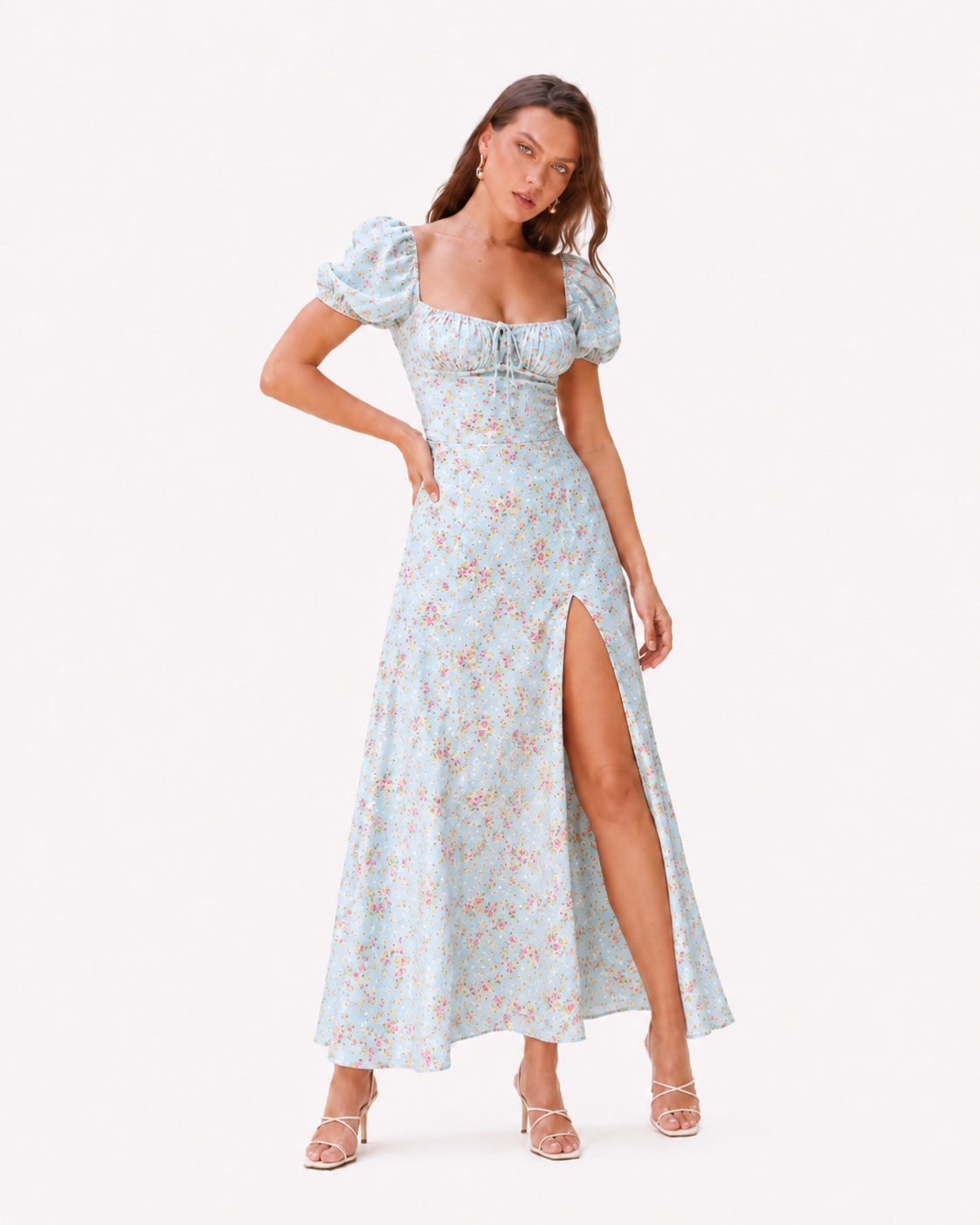 Fashion Puff Sleeve Floral Dress Summer