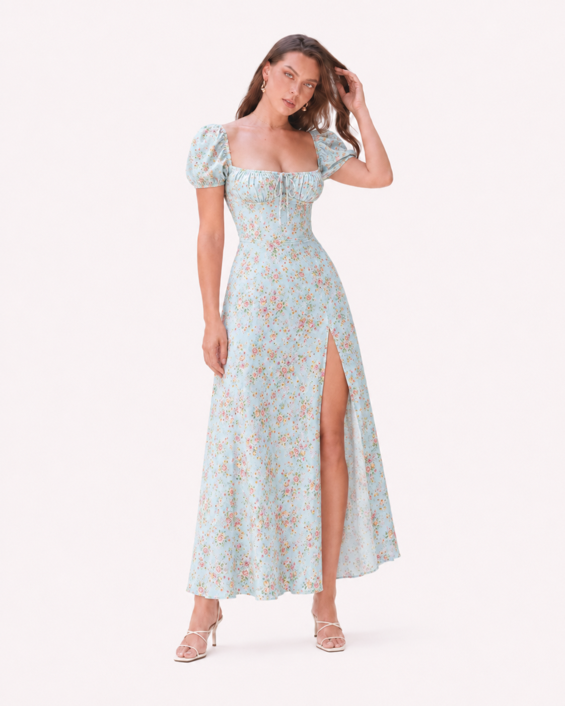 Fashion Puff Sleeve Floral Dress Summer