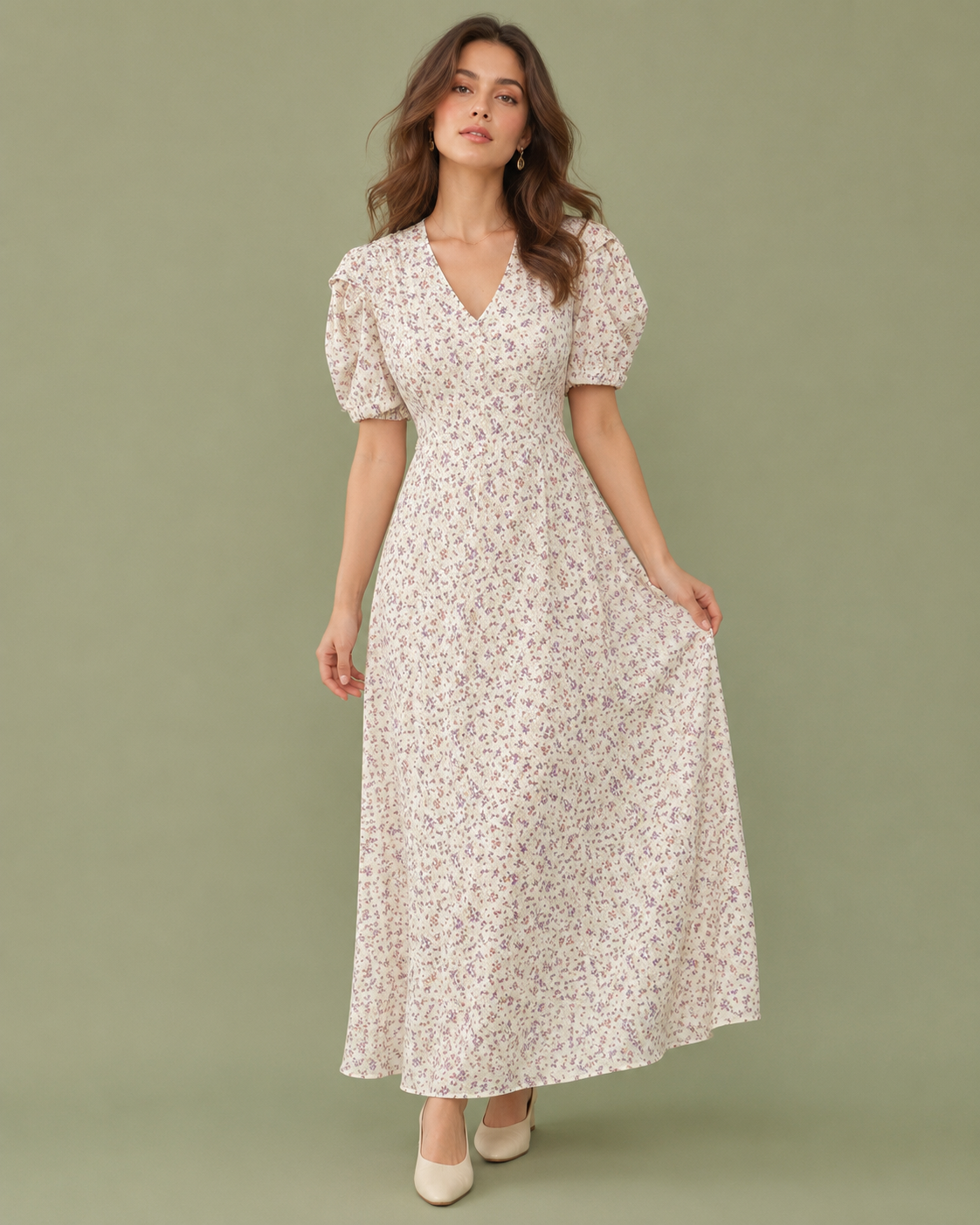 French Elegant Temperament Floral Chiffon Dress