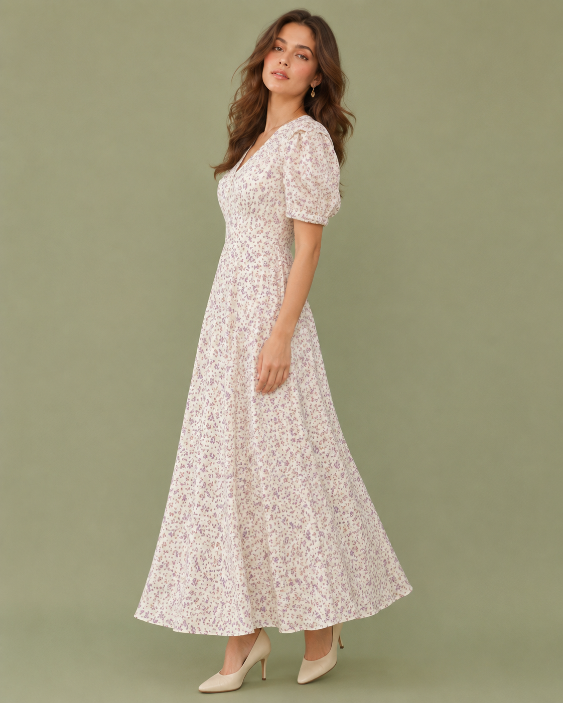 French Elegant Temperament Floral Chiffon Dress
