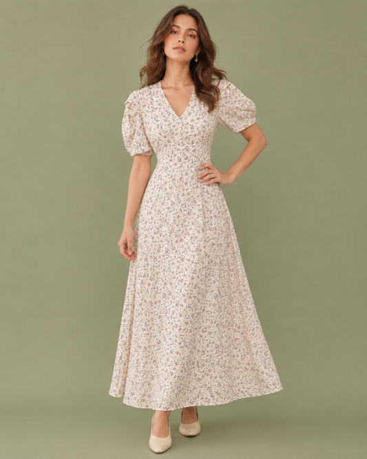 French Elegant Temperament Floral Chiffon Dress