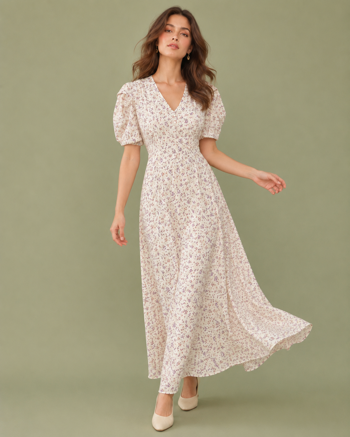 French Elegant Temperament Floral Chiffon Dress