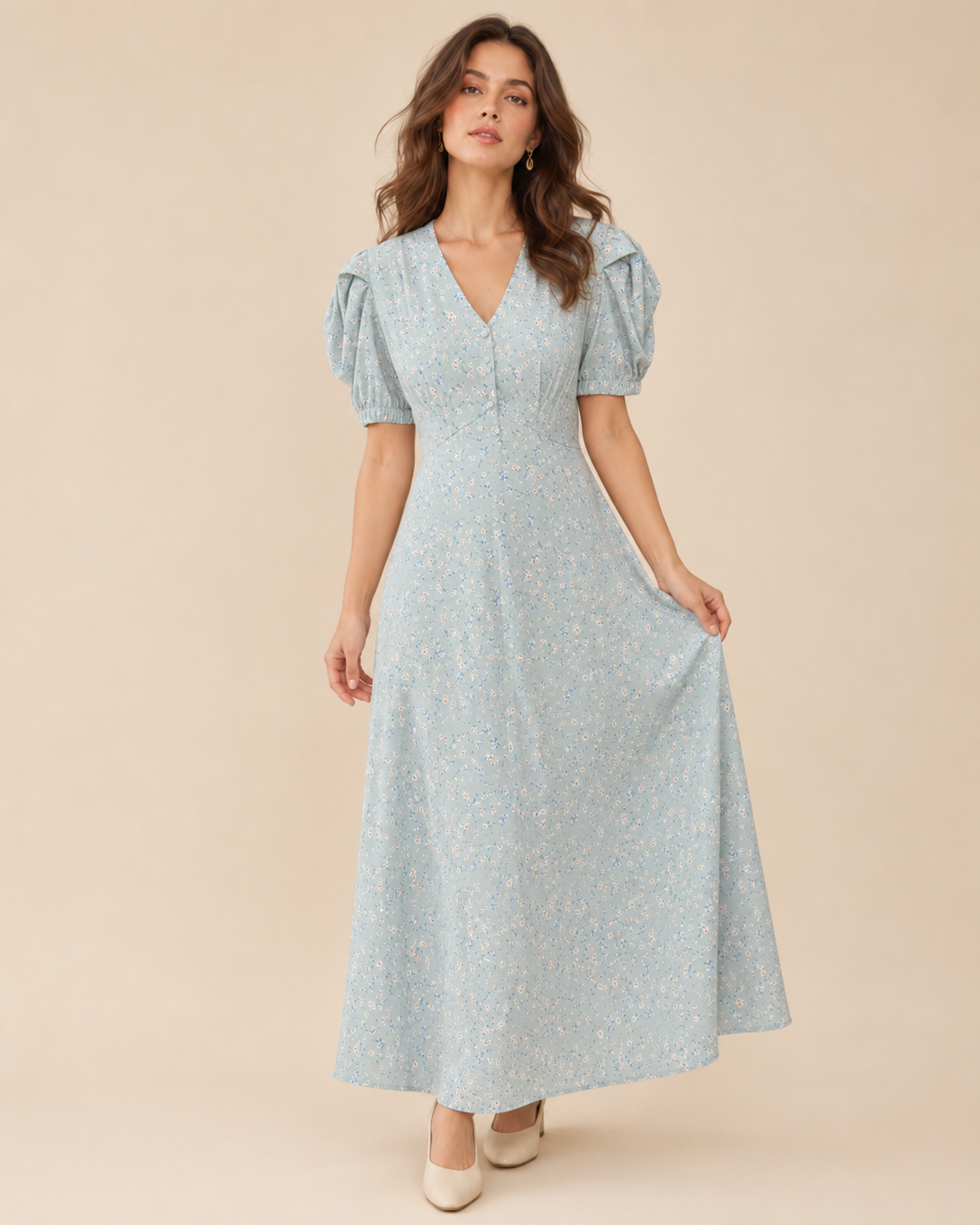 French Elegant Temperament Floral Chiffon Dress