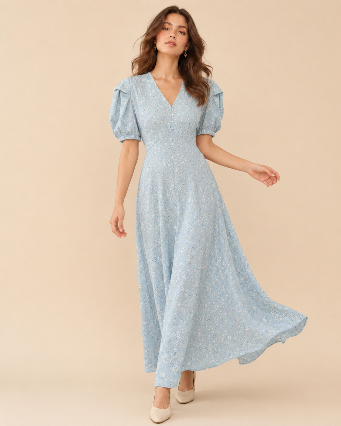 French Elegant Temperament Floral Chiffon Dress