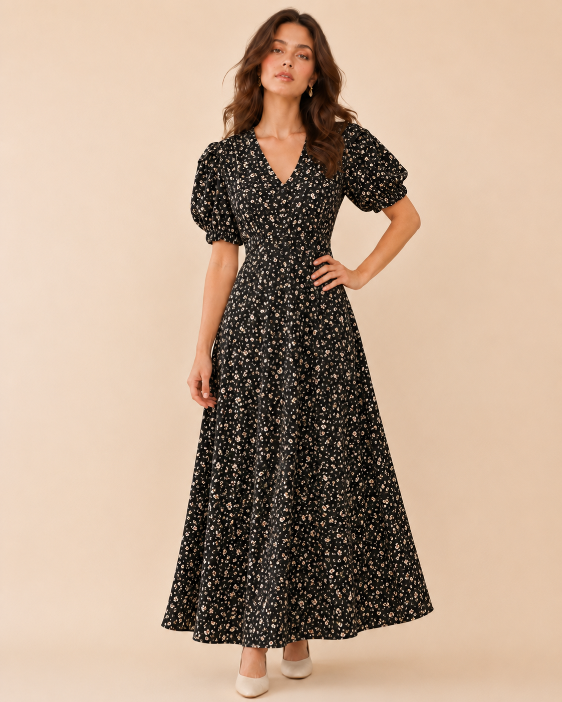 French Elegant Temperament Floral Chiffon Dress