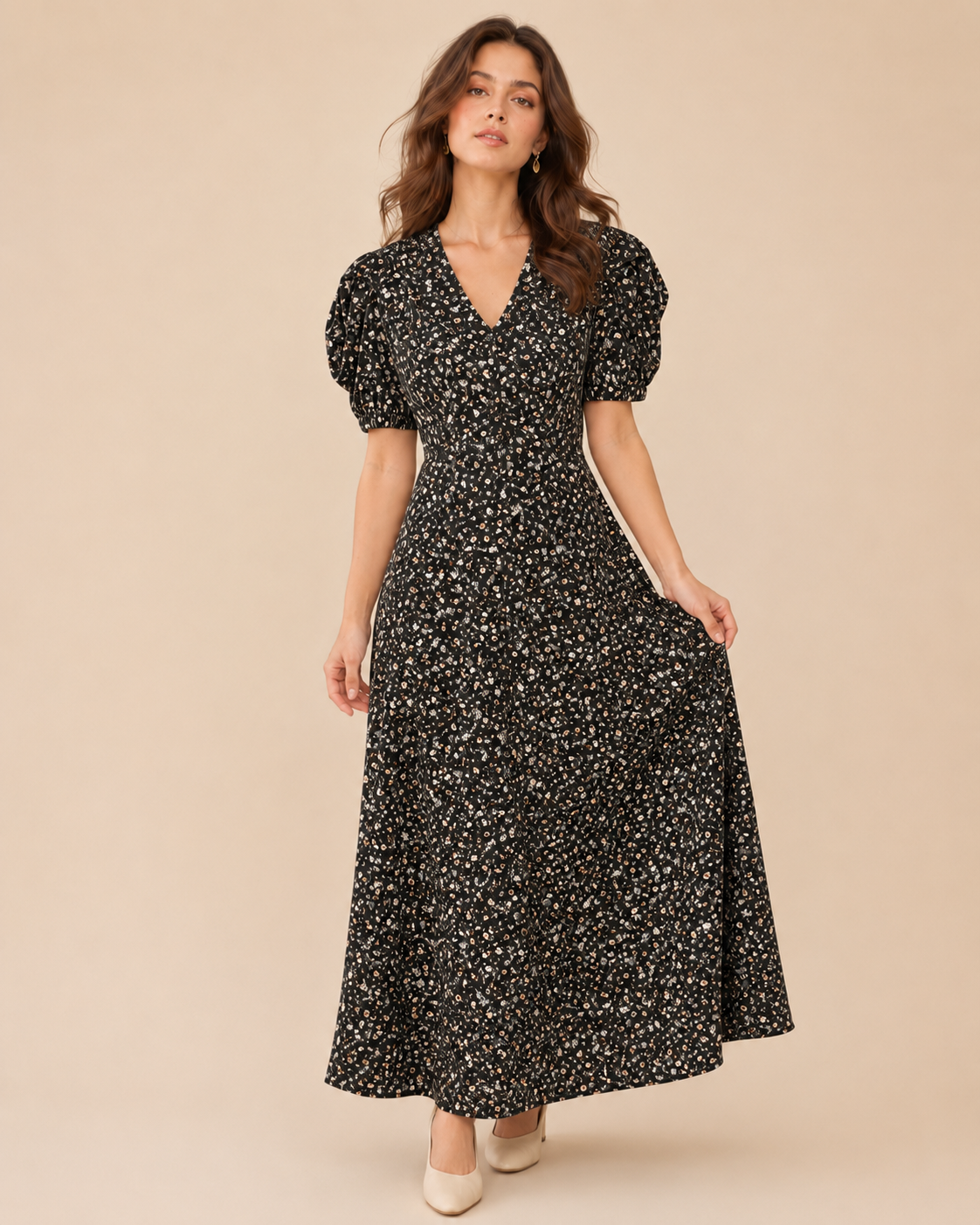 French Elegant Temperament Floral Chiffon Dress