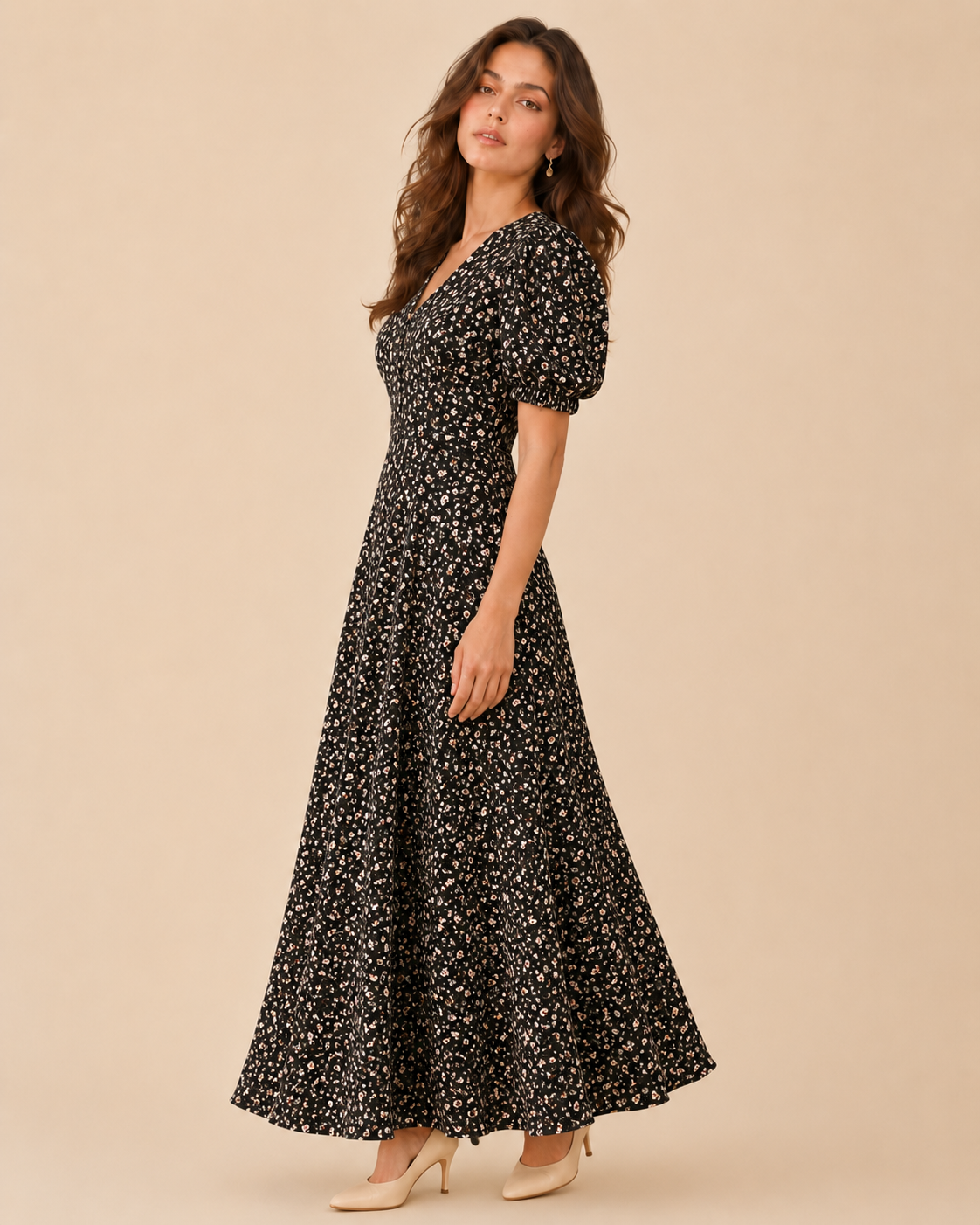 French Elegant Temperament Floral Chiffon Dress