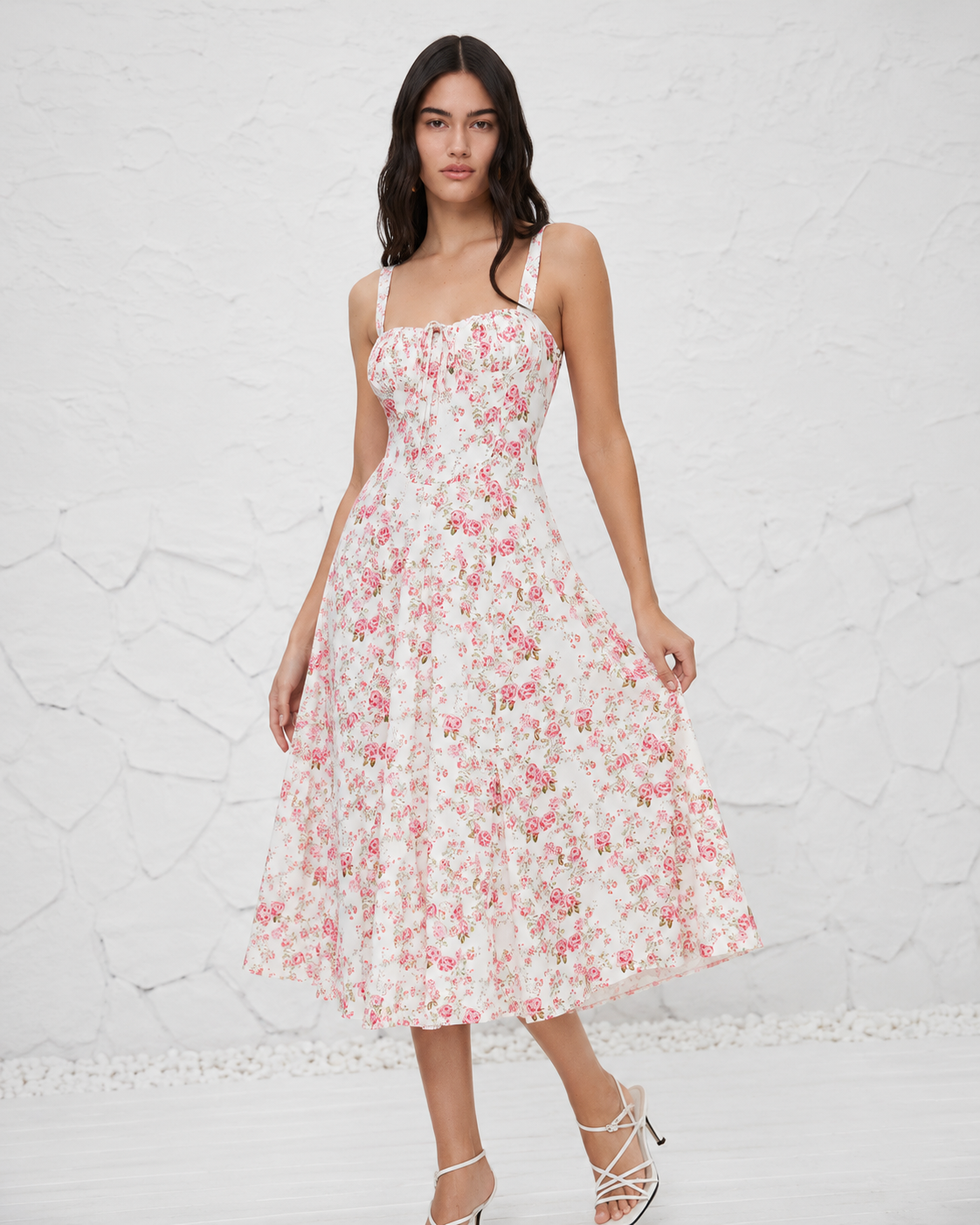 French-style Slip Dress With Side Slit And Print For Women