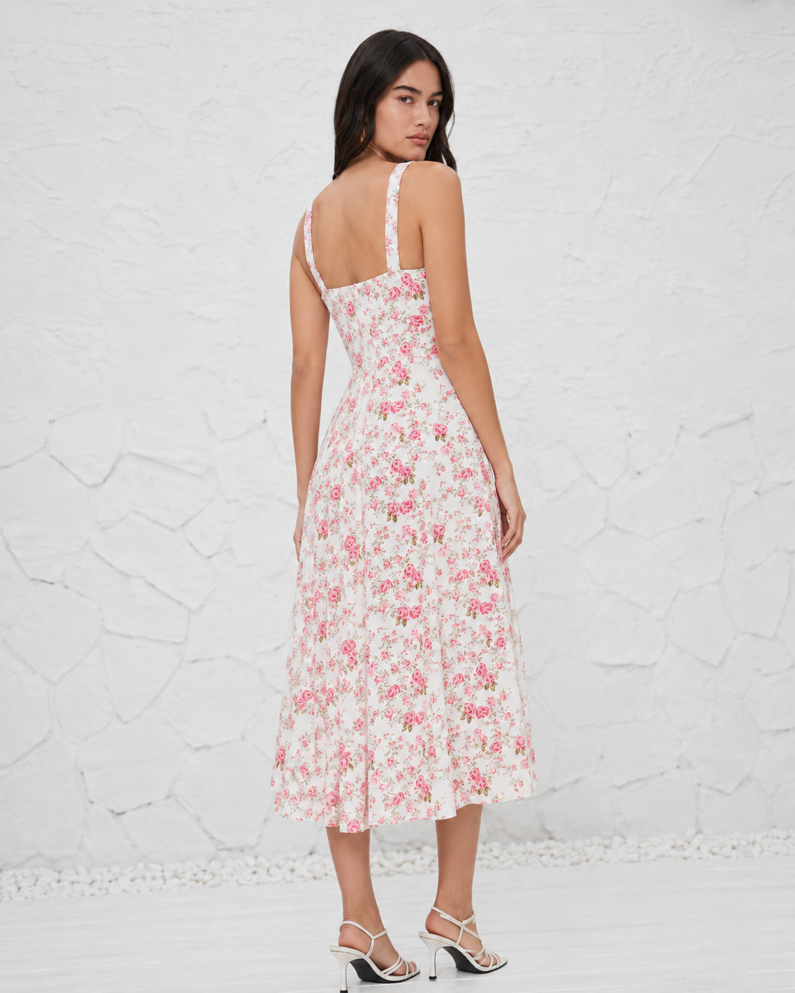 French-style Slip Dress With Side Slit And Print For Women