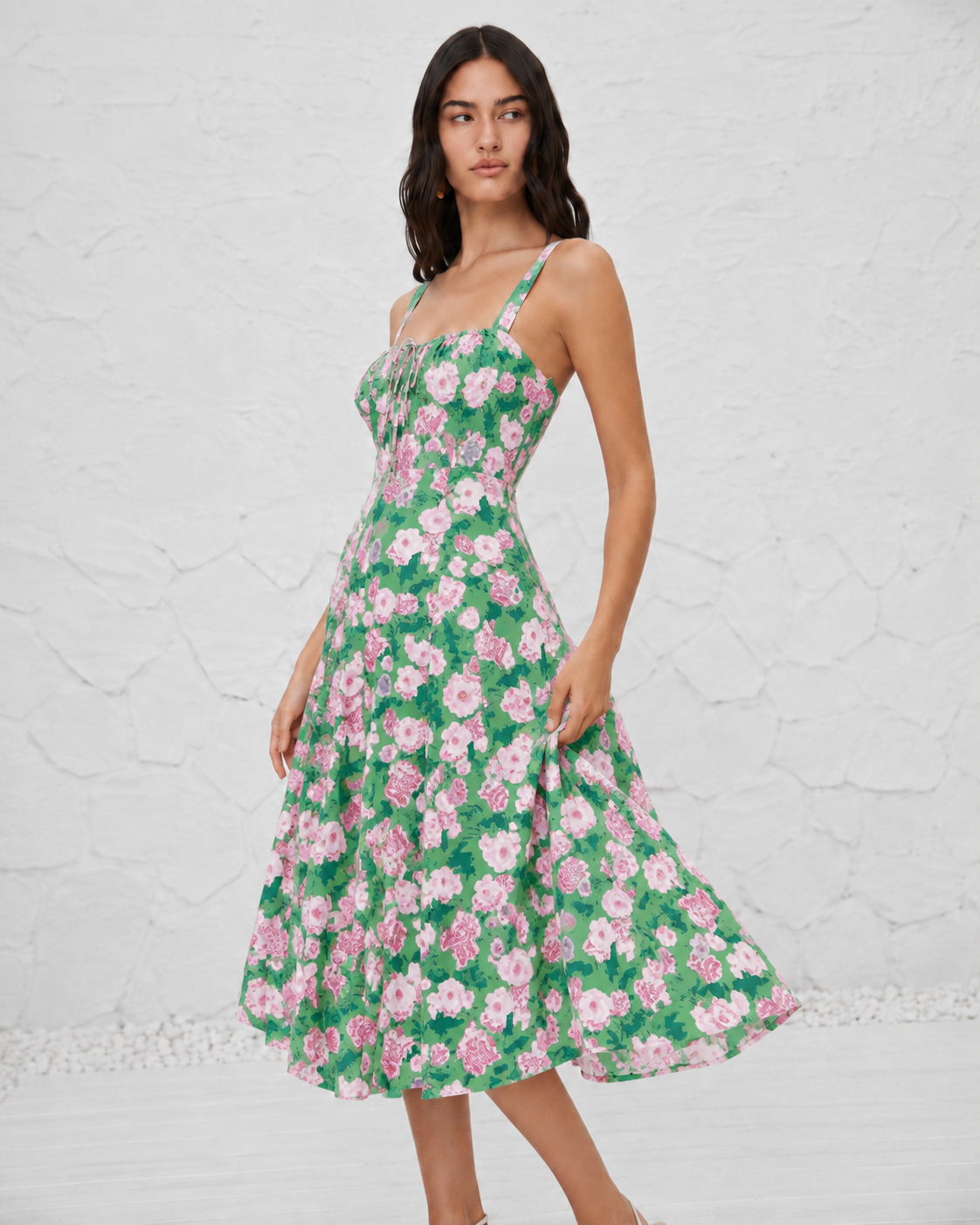 French-style Slip Dress With Side Slit And Print For Women