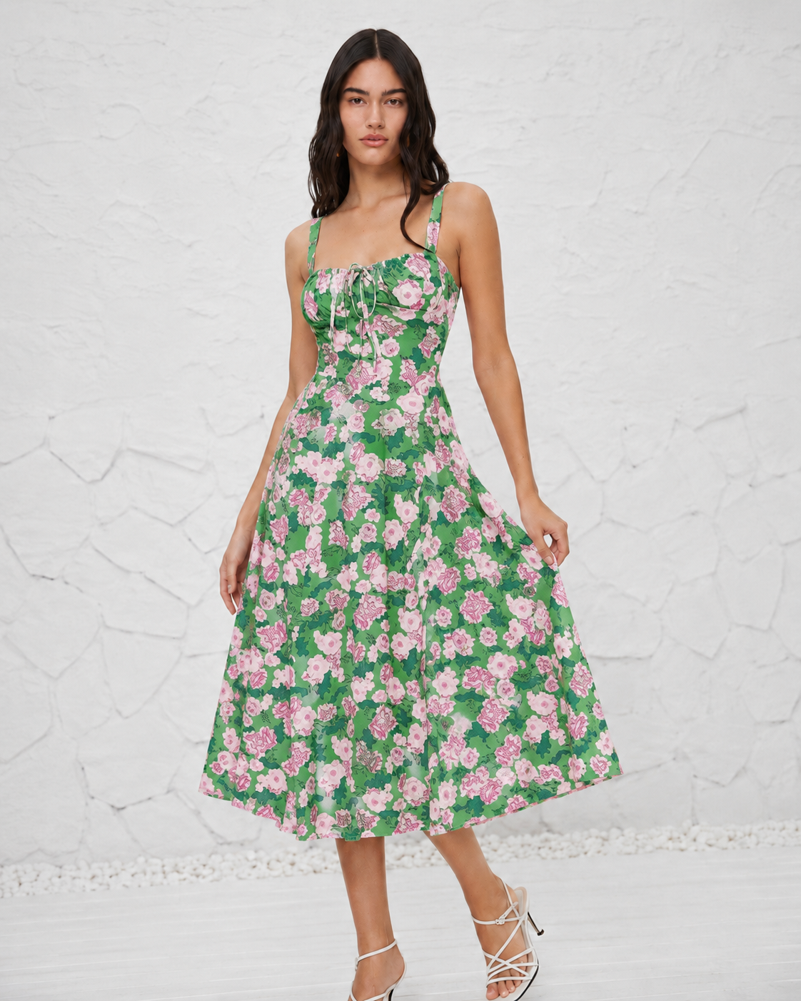 French-style Slip Dress With Side Slit And Print For Women