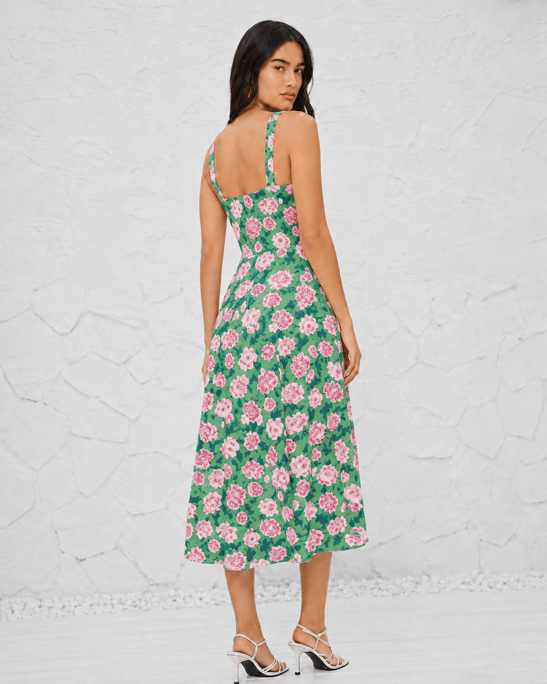 French-style Slip Dress With Side Slit And Print For Women