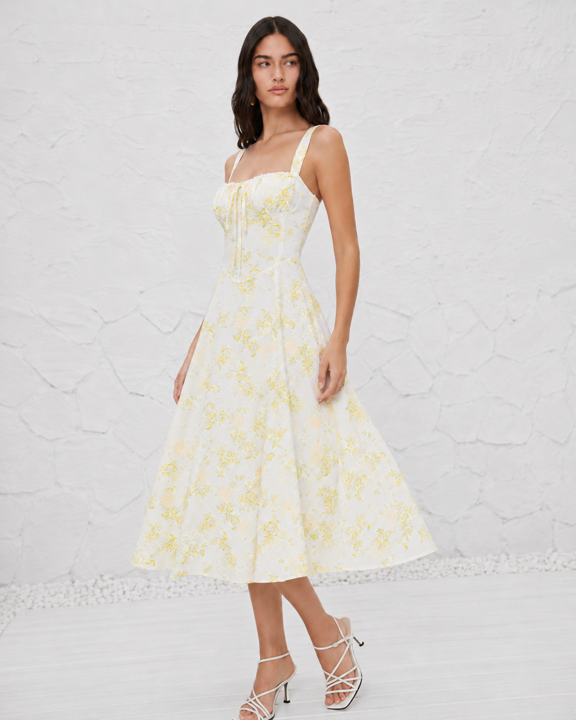 French-style Slip Dress With Side Slit And Print For Women