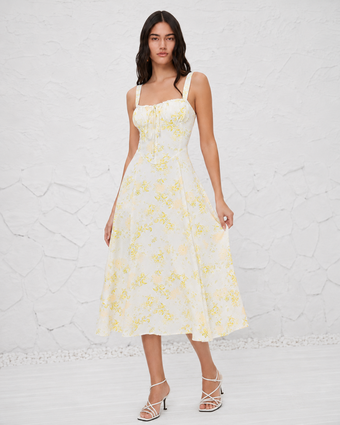French-style Slip Dress With Side Slit And Print For Women