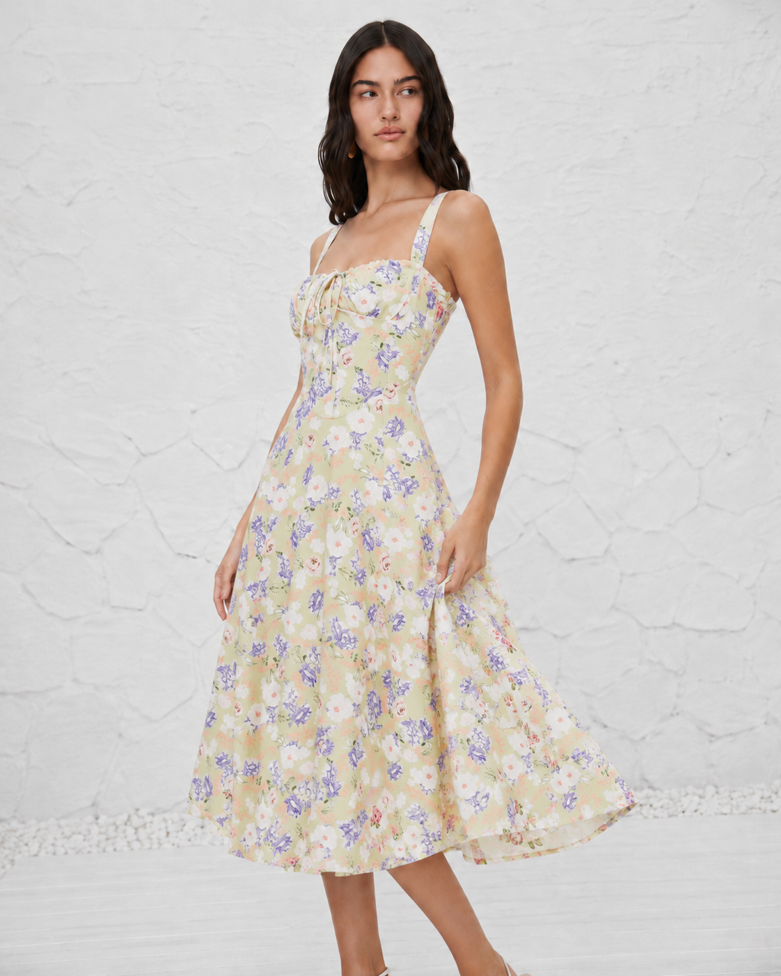 French-style Slip Dress With Side Slit And Print For Women