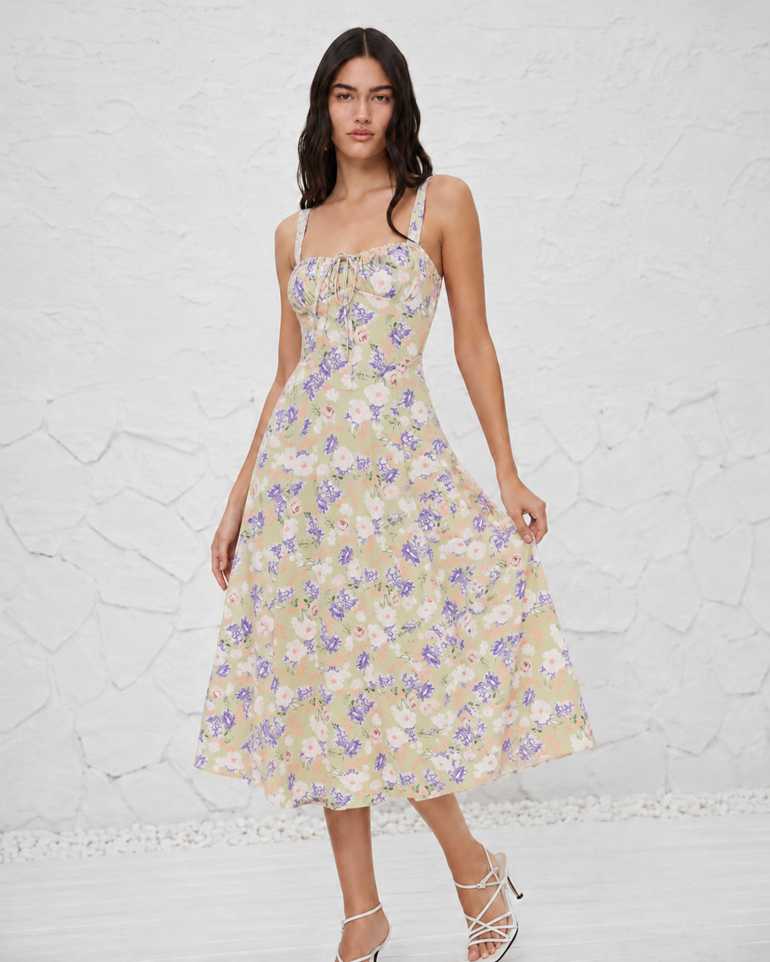 French-style Slip Dress With Side Slit And Print For Women