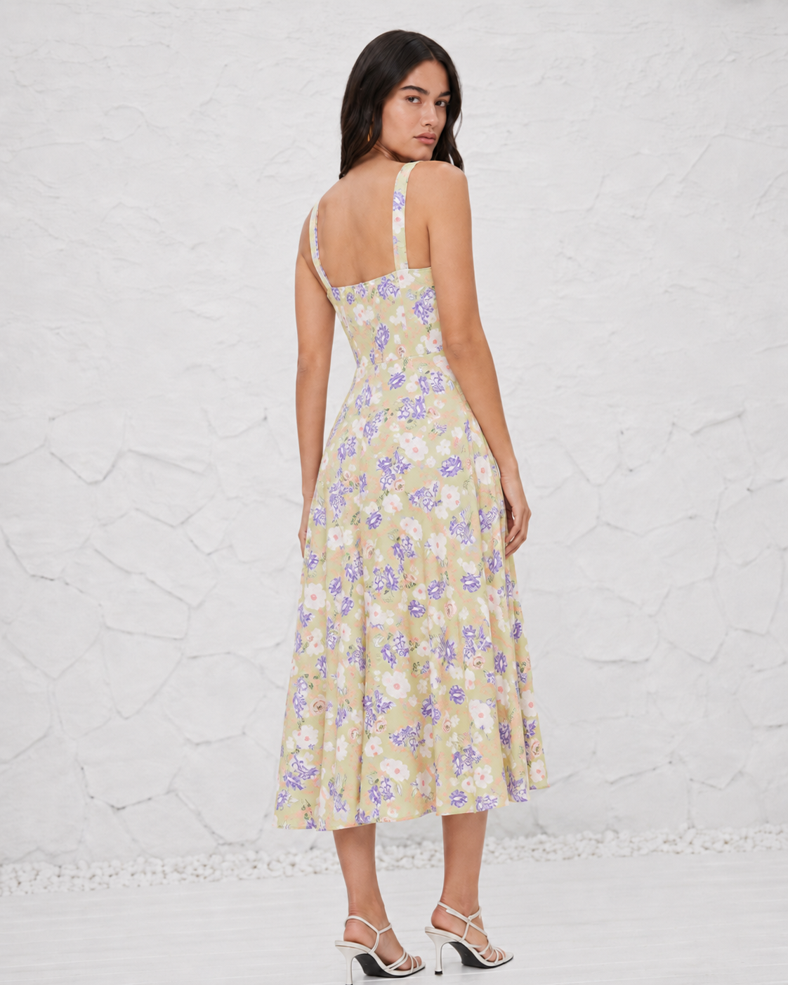French-style Slip Dress With Side Slit And Print For Women