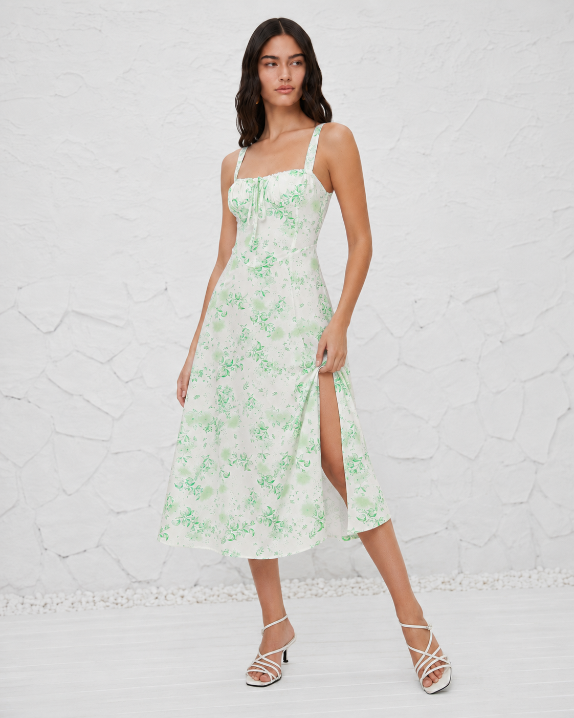 French-style Slip Dress With Side Slit And Print For Women
