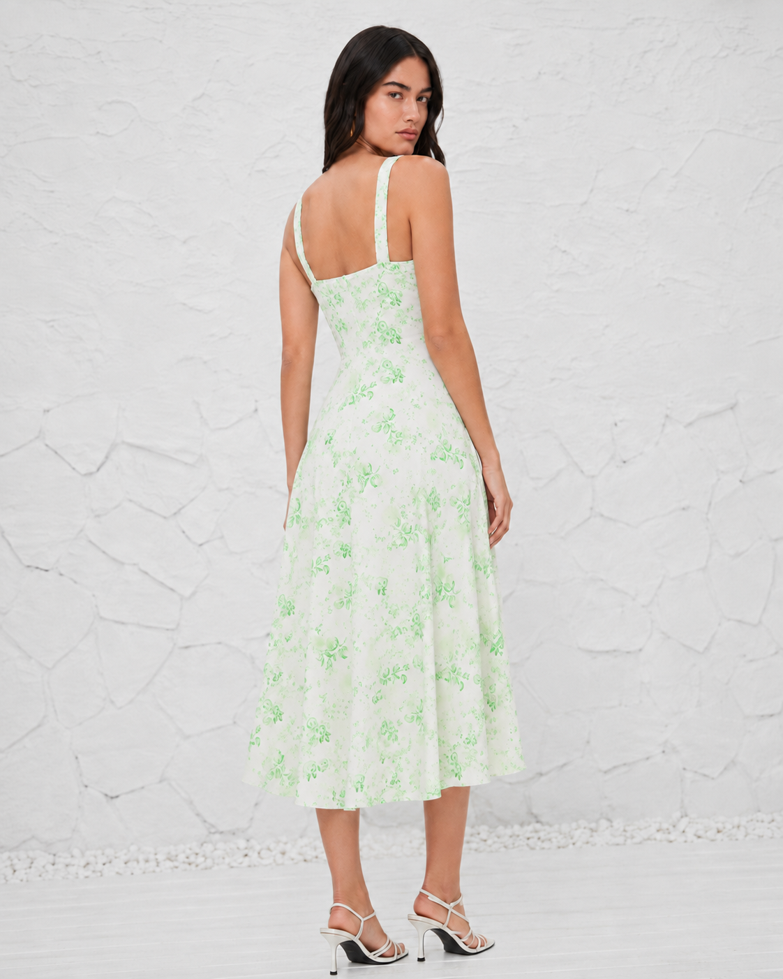French-style Slip Dress With Side Slit And Print For Women
