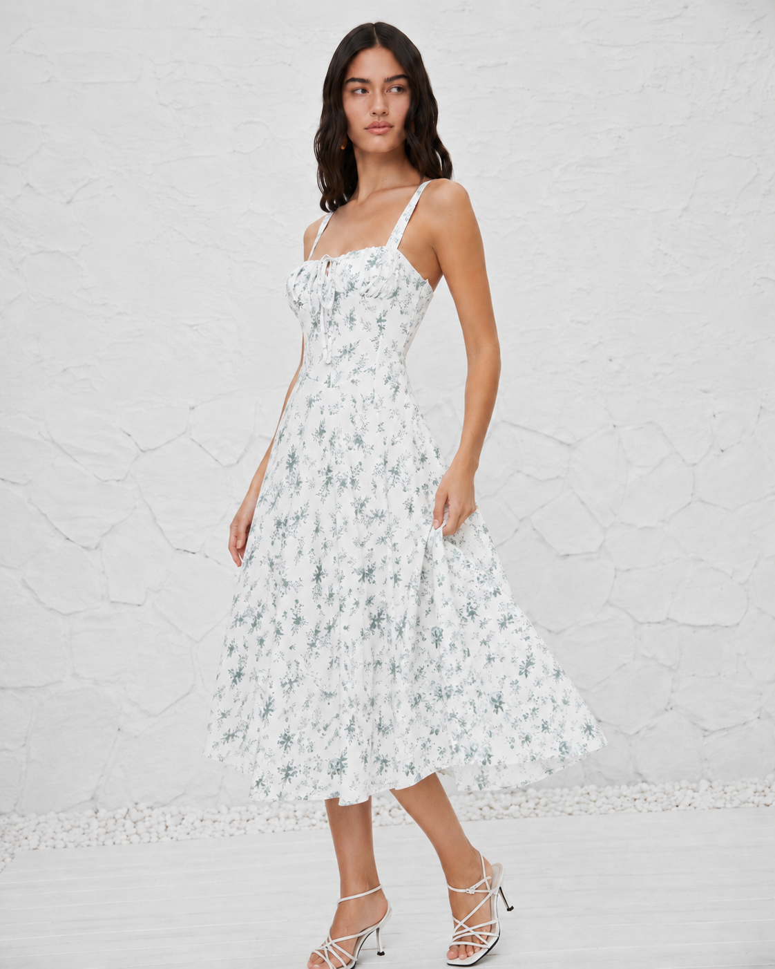 French-style Slip Dress With Side Slit And Print For Women