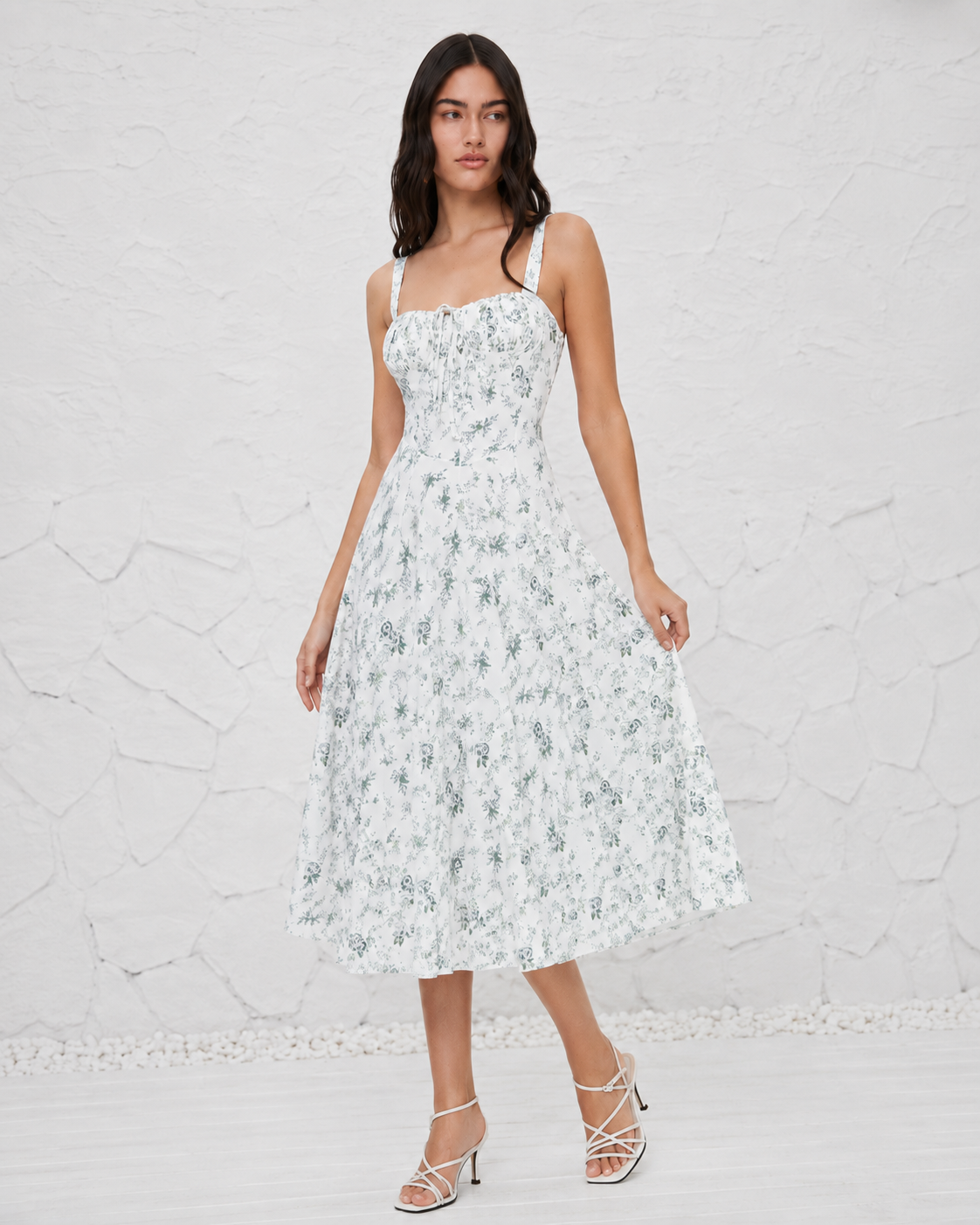 French-style Slip Dress With Side Slit And Print For Women