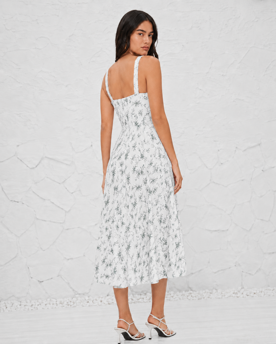 French-style Slip Dress With Side Slit And Print For Women