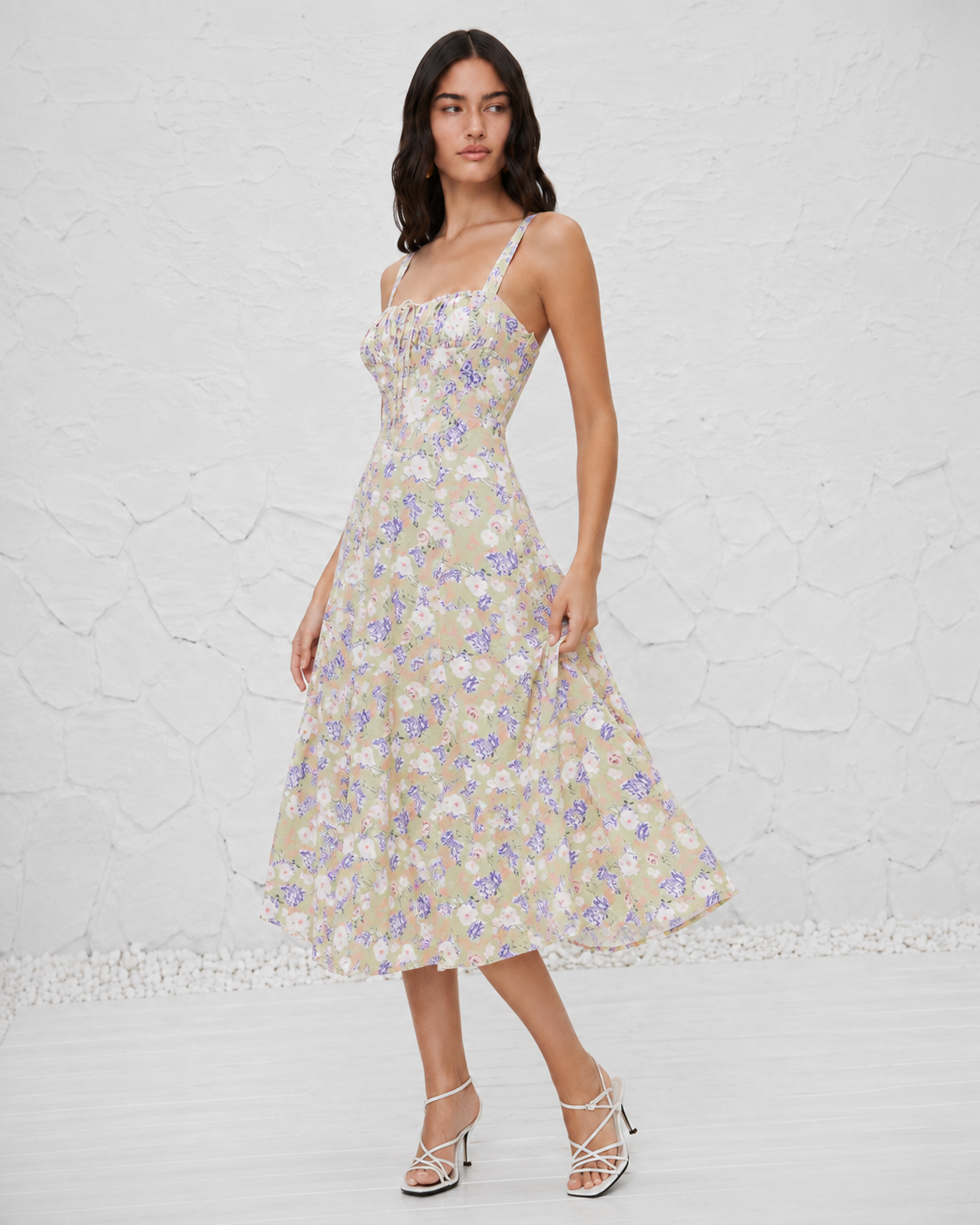 French-style Slip Dress With Side Slit And Print For Women