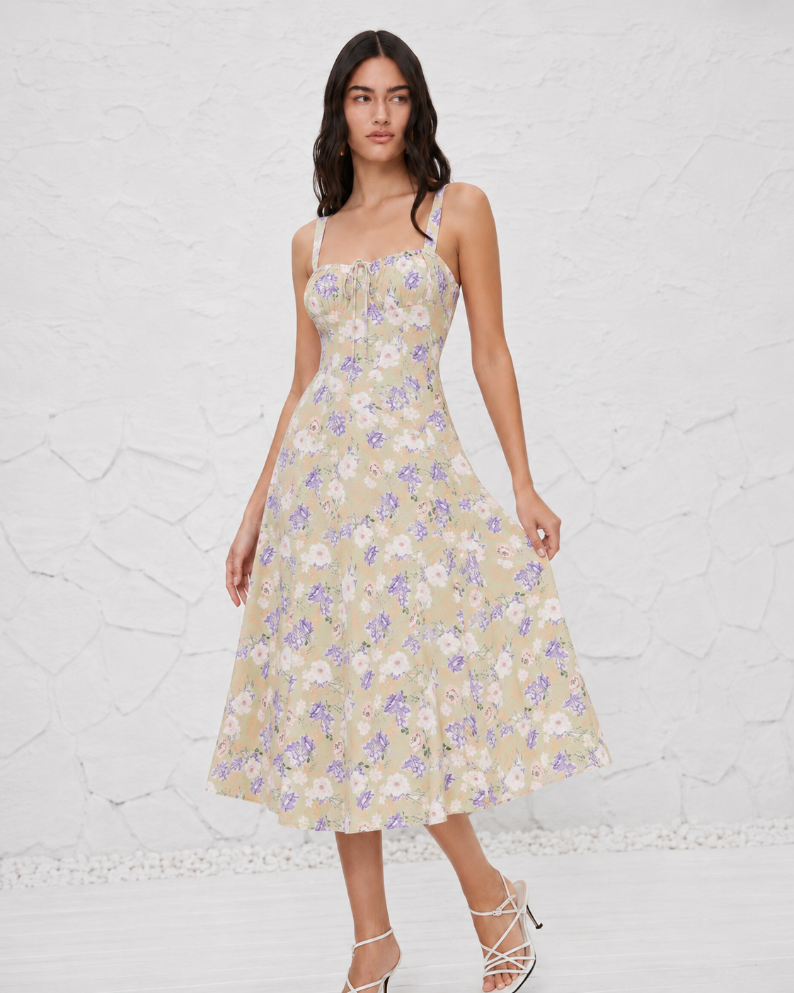 French-style Slip Dress With Side Slit And Print For Women
