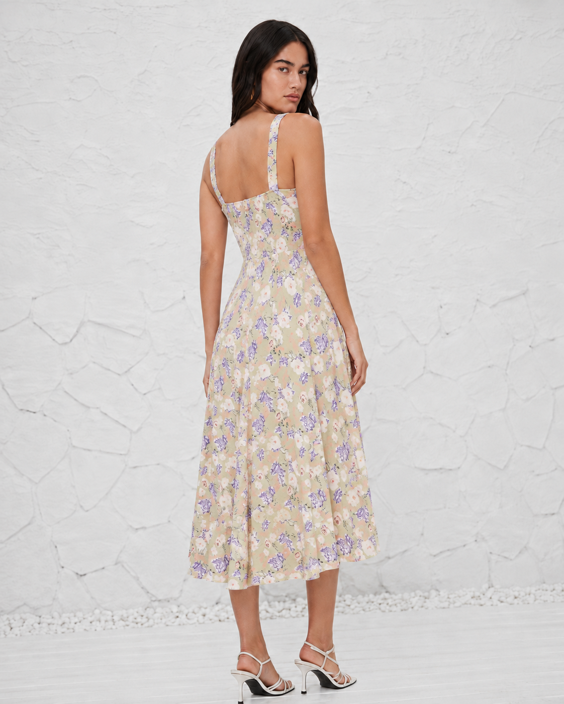 French-style Slip Dress With Side Slit And Print For Women