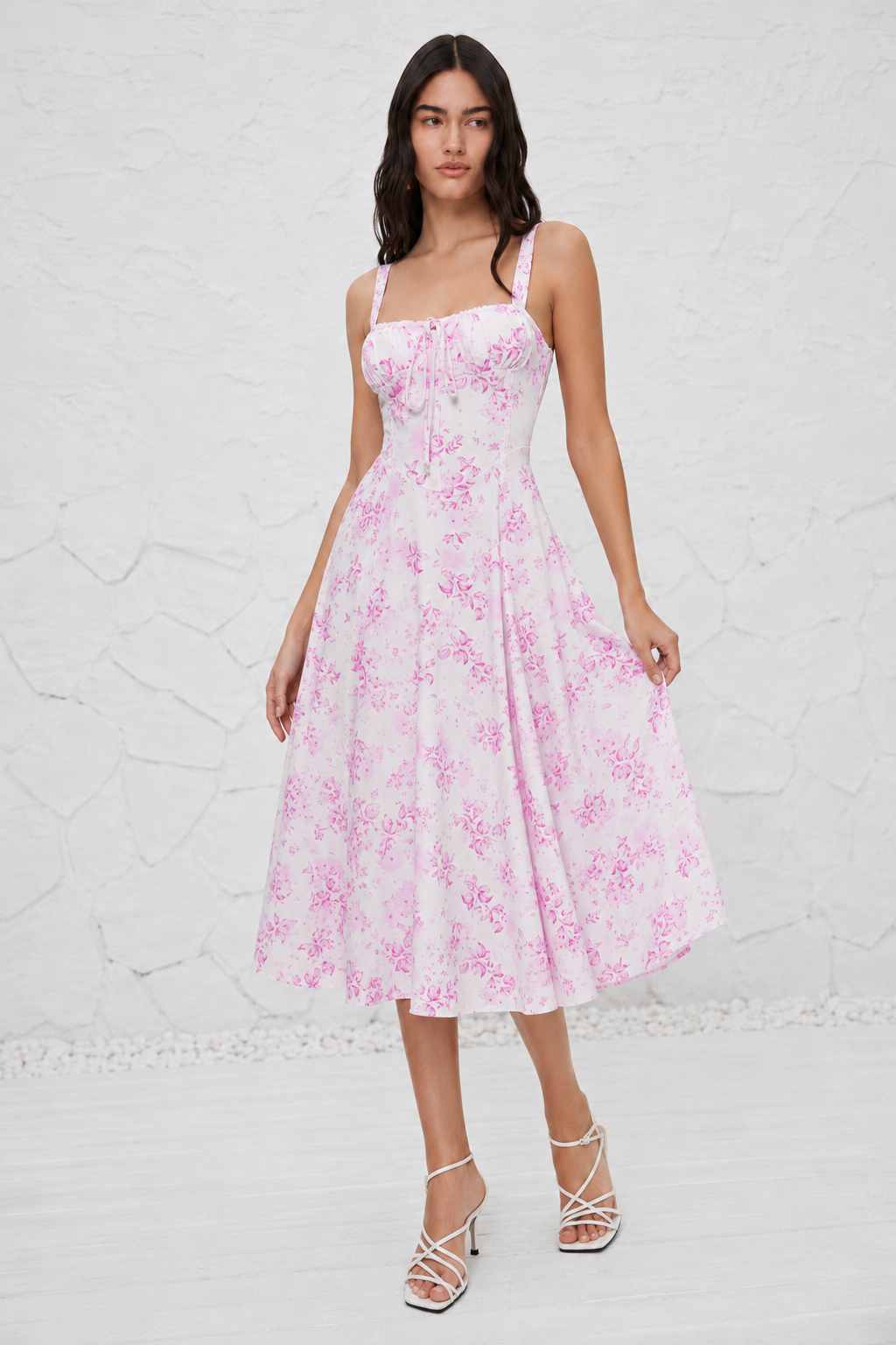 French-style Slip Dress With Side Slit And Print For Women