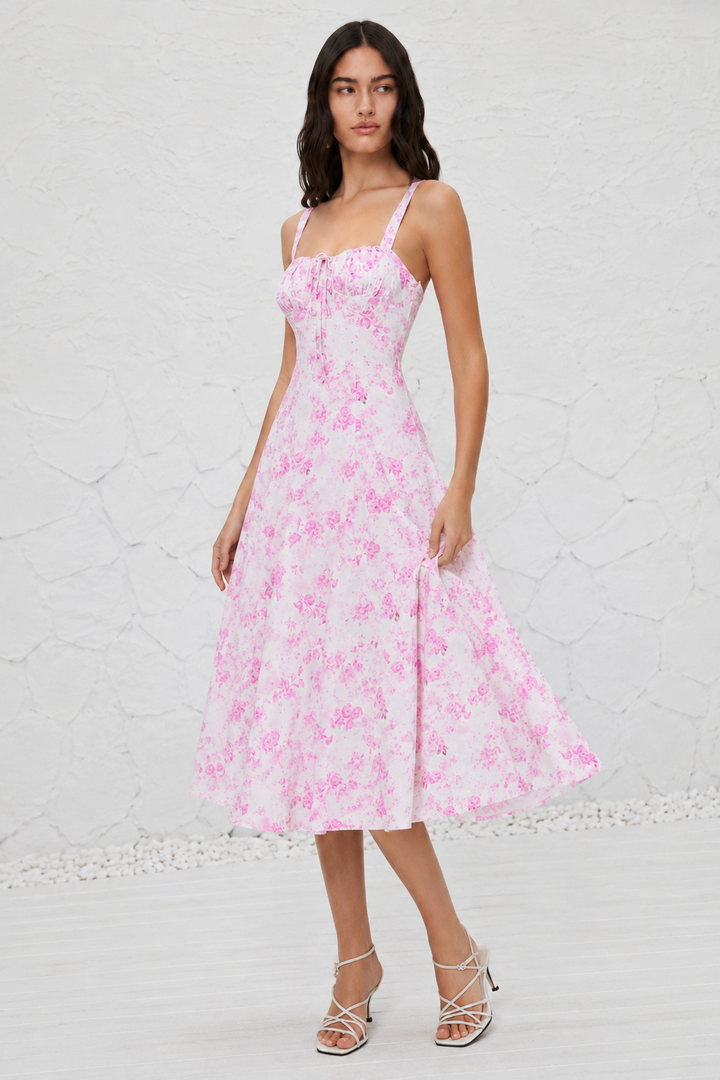 French-style Slip Dress With Side Slit And Print For Women