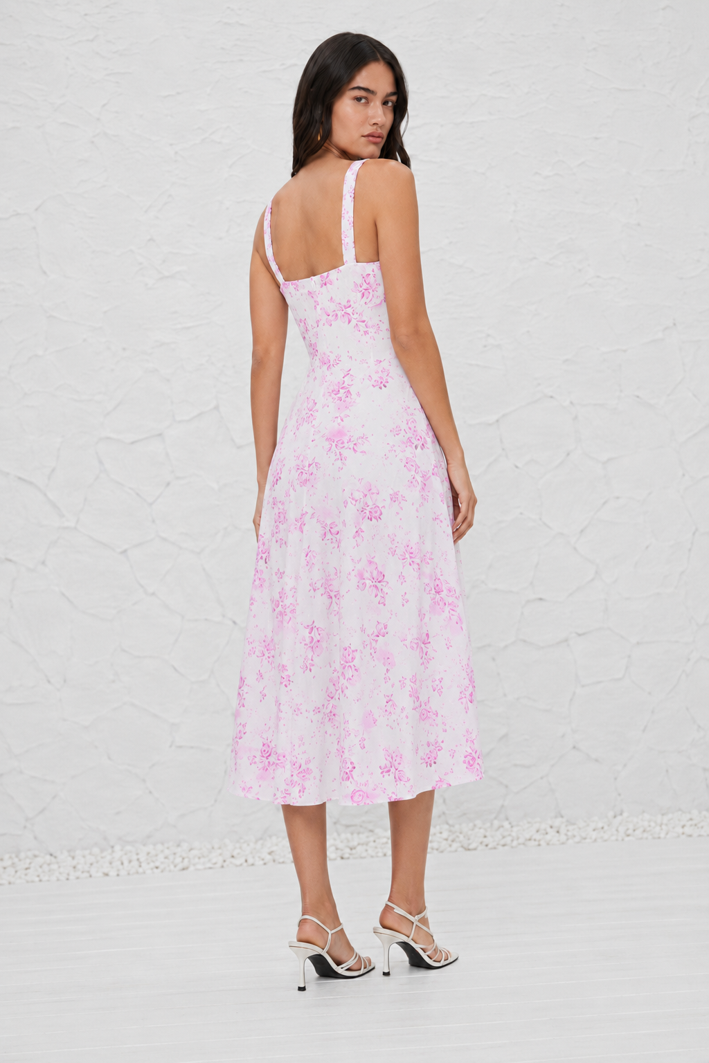 French-style Slip Dress With Side Slit And Print For Women