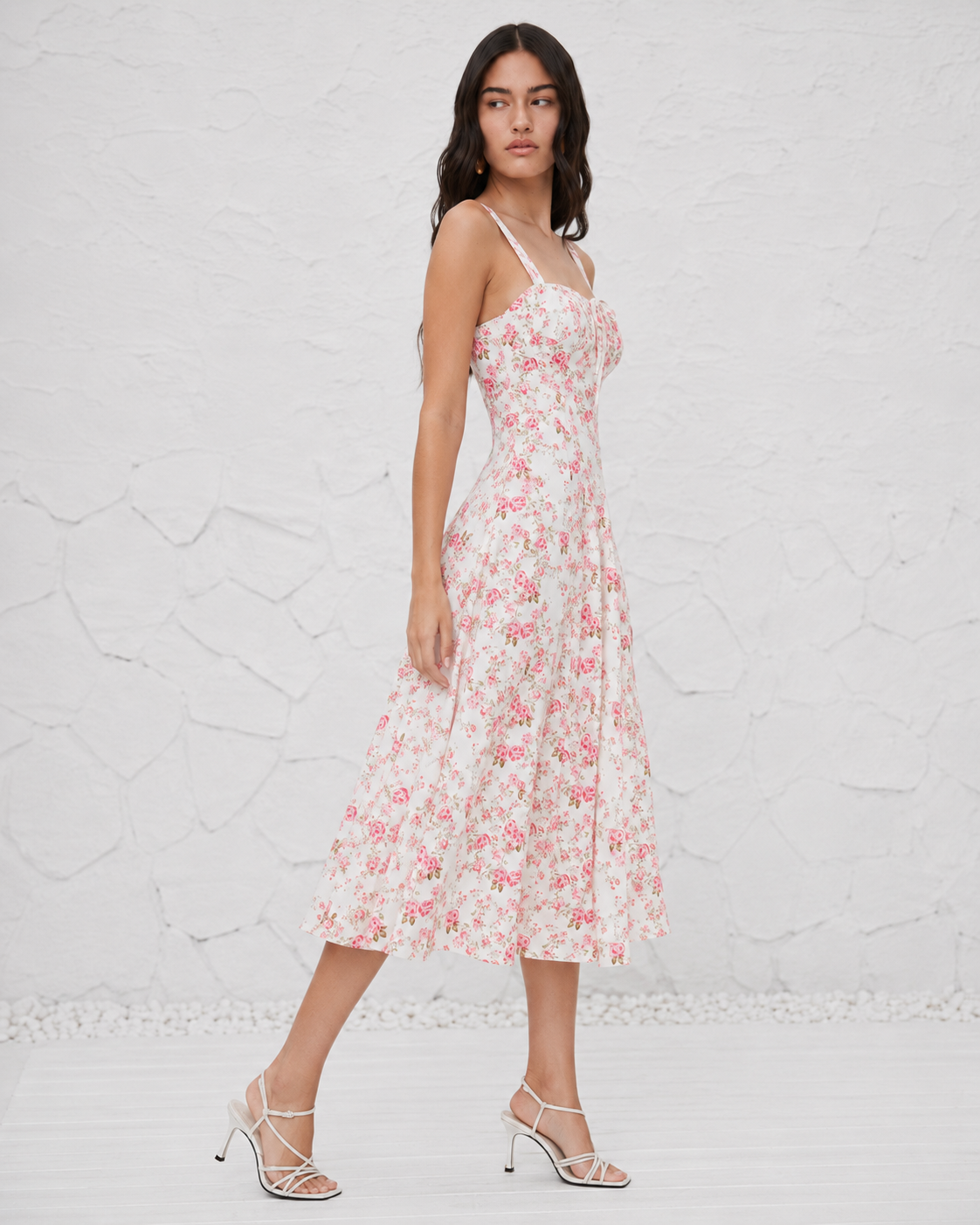 French-style Slip Dress With Side Slit And Print For Women