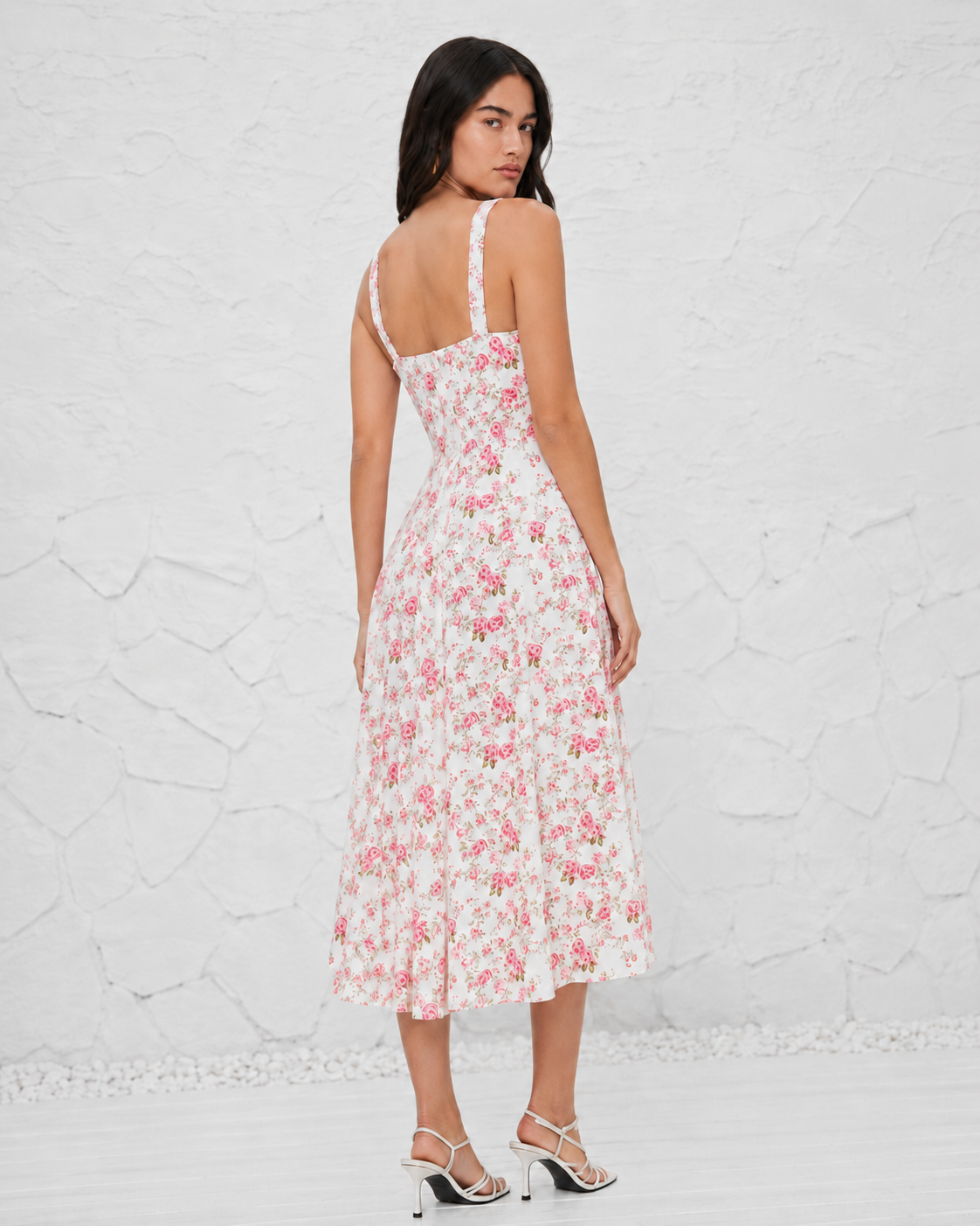 French-style Slip Dress With Side Slit And Print For Women