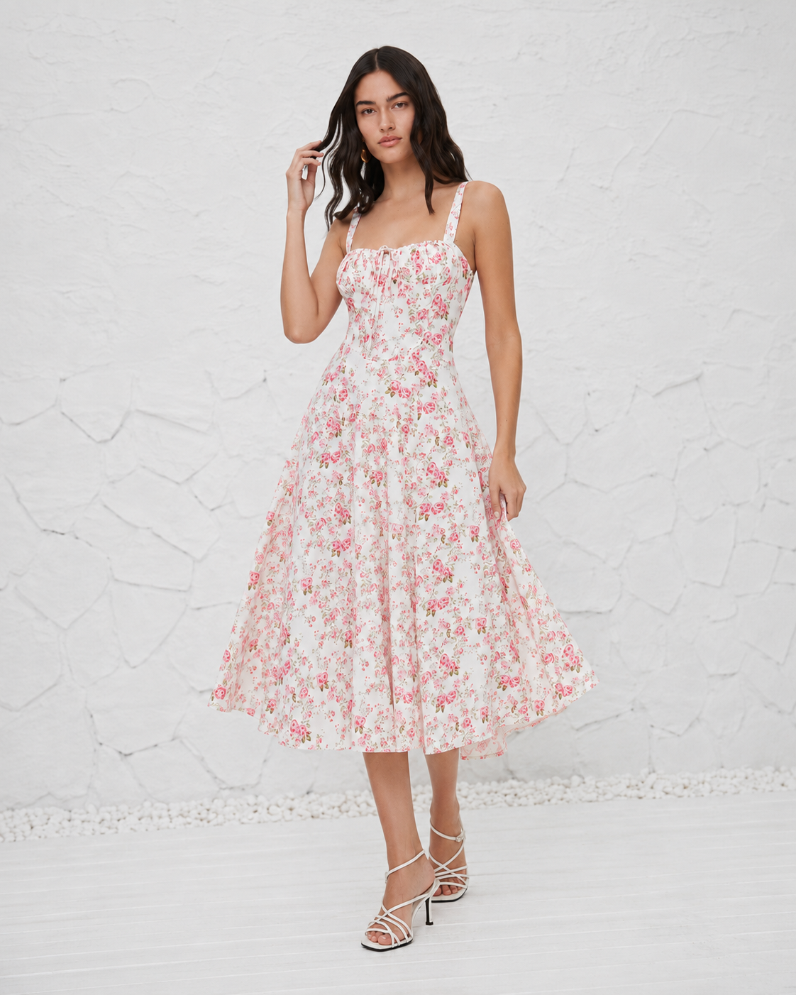 French-style Slip Dress With Side Slit And Print For Women