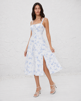 French-style Slip Dress With Side Slit And Print For Women