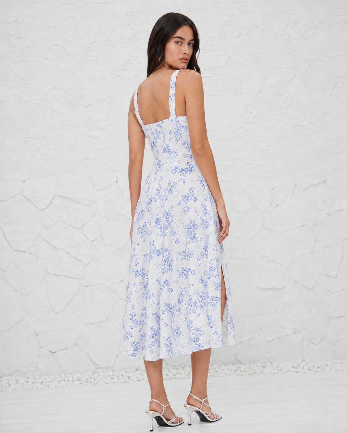 French-style Slip Dress With Side Slit And Print For Women