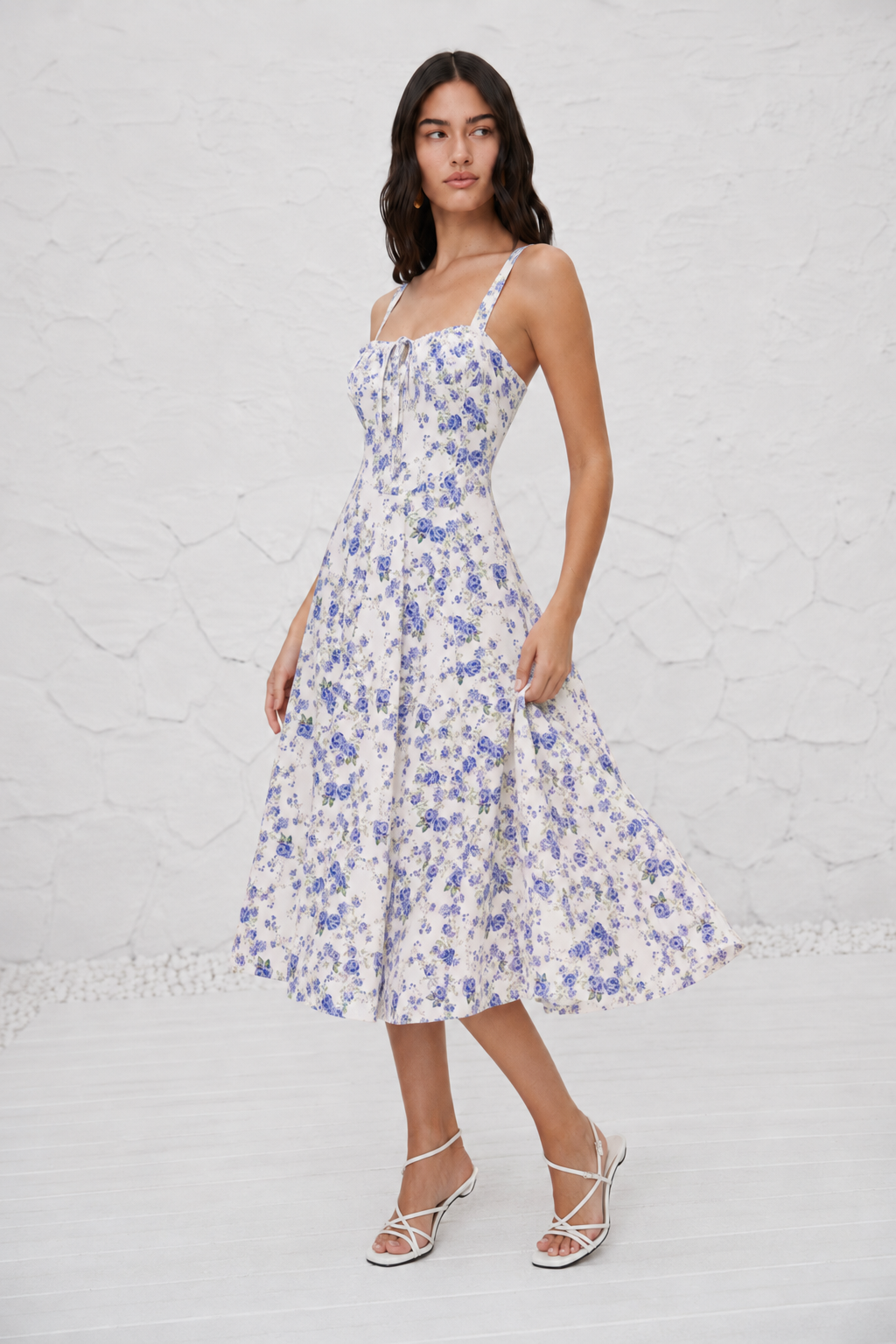 French-style Slip Dress With Side Slit And Print For Women