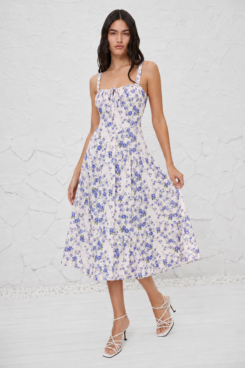 French-style Slip Dress With Side Slit And Print For Women